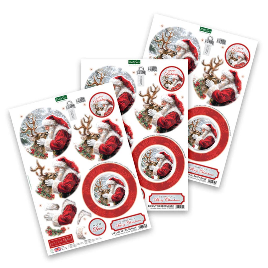 3D Motiv Julkort - 3 ark - Reindeer Kisses by Katy Sue Designs