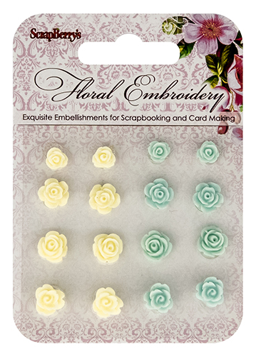 Scrapberrys Polyresin Dekorationer - Set of Flowers - Creme/Grön