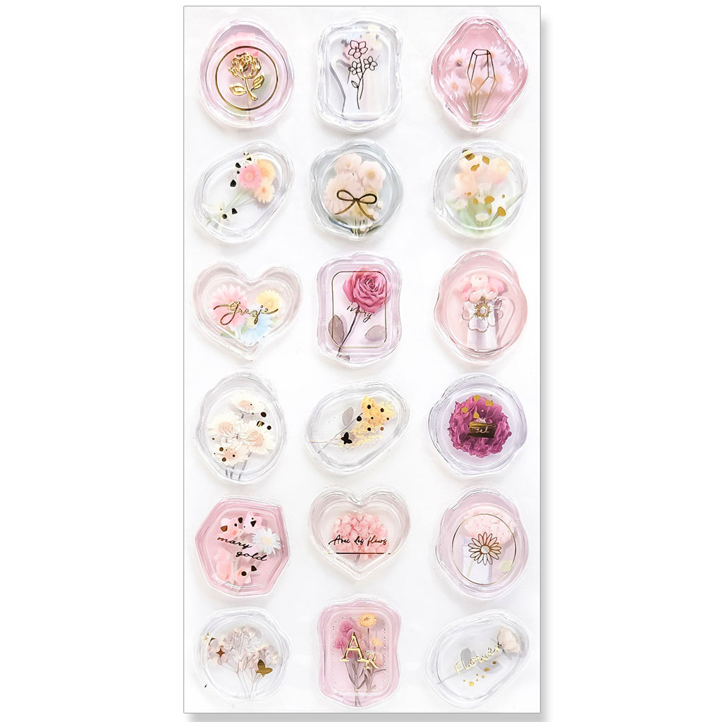 Stickers Sigill - Flower - 18 st Runda Klistermärken - Ca 2 cm