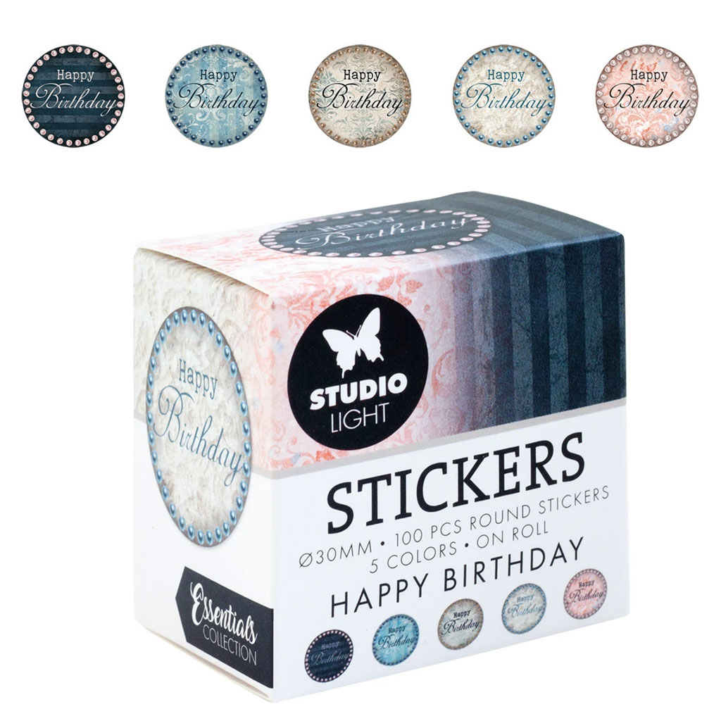 Stickers På Rulle 100 st - Dia. 30mm - Happy Birthday